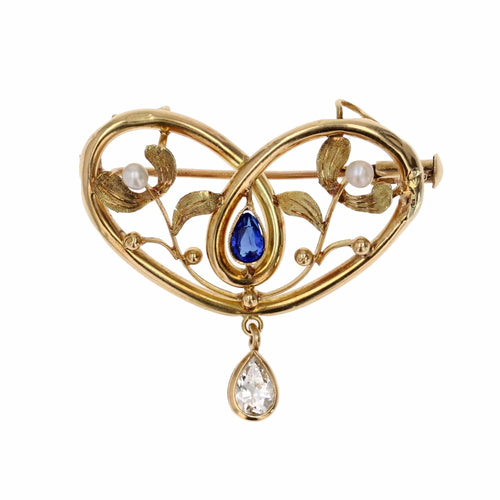 Broche Broche pendentif ancien or jaune pierre bleue perles 58 Facettes 14-199A