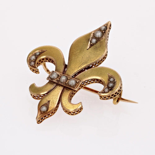 Broche Broche or jaune perles fines fleur de lys 58 Facettes 13-073