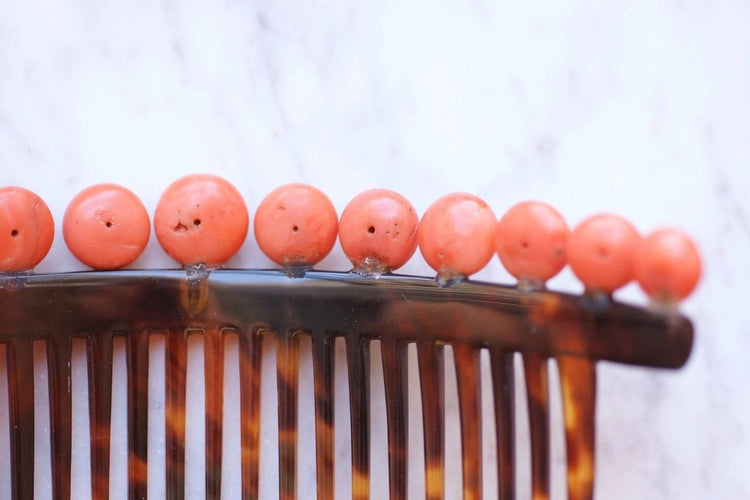 Accessoire Peigne à cheveux ancien, diadème de mariage, écaille de tortue et corail 58 Facettes