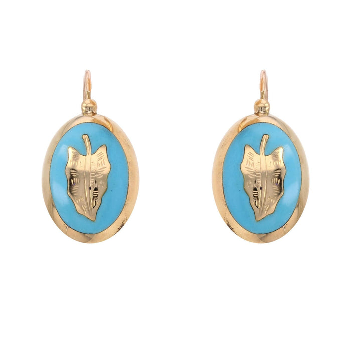 Boucles d'oreilles Dormeuses anciennes émaillées bleu turquoise 58 Facettes 22-398
