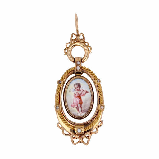 Pendentif Pendentif ancien miniature sur nacre et perles fines 58 Facettes 23-181