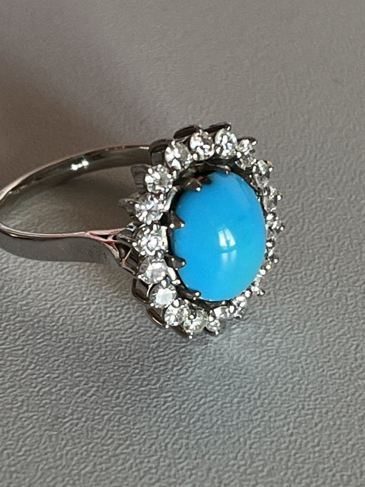 Bague 56 Bague Or blanc Turquoise Diamants 58 Facettes 5075