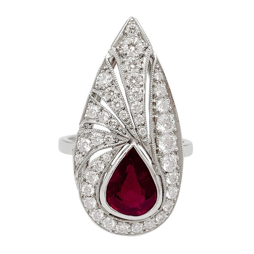 Bague 56 Bague platine, diamants, rubis de synthèse. 58 Facettes 31866