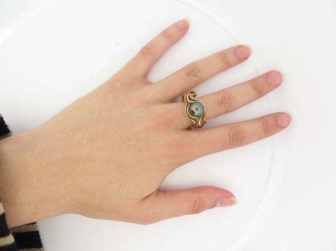 Bague 54 bague perle noire 10mm or jaune 18k 21gr taille 54 black pl 58 Facettes 253779