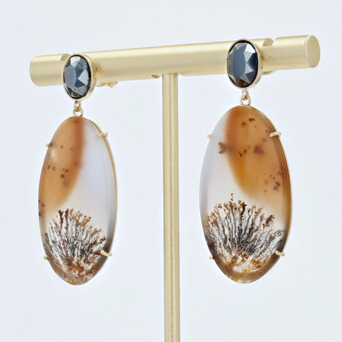 Boucles d'oreilles Boucles d'oreilles or agates à dendrite et hématite 58 Facettes 22-374