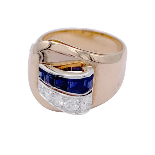 Bague 53 Bague "Tank", or jaune, saphirs, diamants. 58 Facettes 32837