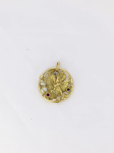Pendentif Médaille Art-Nouveau en or, émail, diamant, saphir et rubis 58 Facettes J229