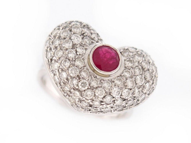 Bague 61 bague coeur sertie de 65 diamants 1.62ct & 1 rubis 61 en or blanc 58 Facettes 258508