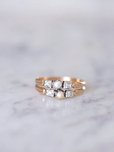 Bague Bague Belle Epoque double anneau perle fine diamant 58 Facettes