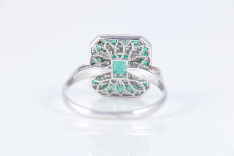 Bague Bague style Art Déco Emeraudes Diamants 58 Facettes 1