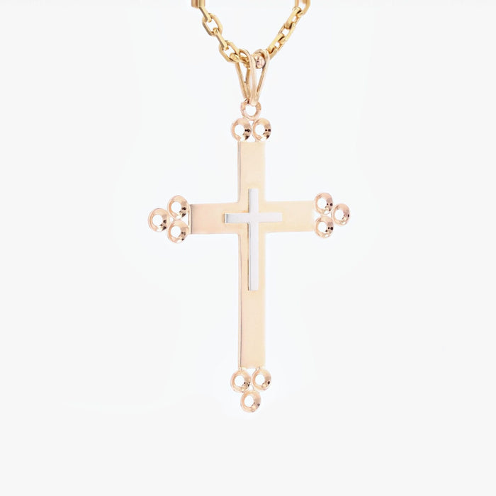 Pendentif Croix ancienne or rose et or blanc 58 Facettes 22-474