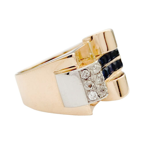 Bague 49 Bague Tank or rose, platine, saphirs, diamants. 58 Facettes 32016