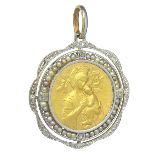 Pendentif Médaille Art déco diamants et perles 58 Facettes 23191-0416
