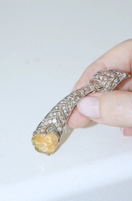Broche Broche plume en Or rose, diamants & opale de feu 58 Facettes