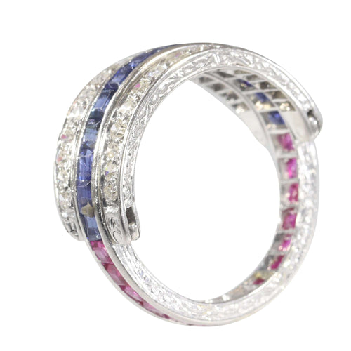 Bague 54 Alliance, rubis, saphirs, diamant 58 Facettes 22350-0261