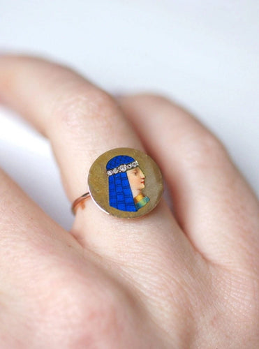 Bague Bague ancienne Egyptomania en or, diamants, émail 58 Facettes