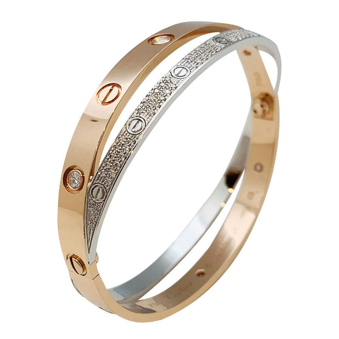 Bracelet Bracelet Cartier, "Love Pavé", or rose et blanc, diamants. 58 Facettes 30999