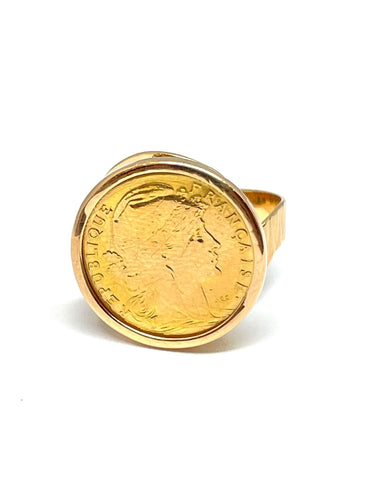 Bague Bague or jaune Pièce de 10 Francs Coq 58 Facettes