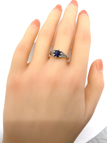 Bague Bague 1900 Platine Saphir et Diamants 58 Facettes