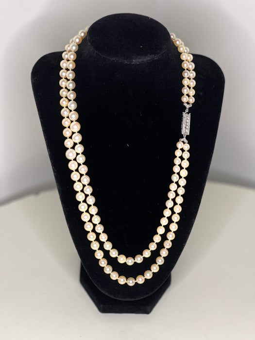 Collier Collier 2 rangs perles de culture 52 cm fermoir or et diamants 58 Facettes
