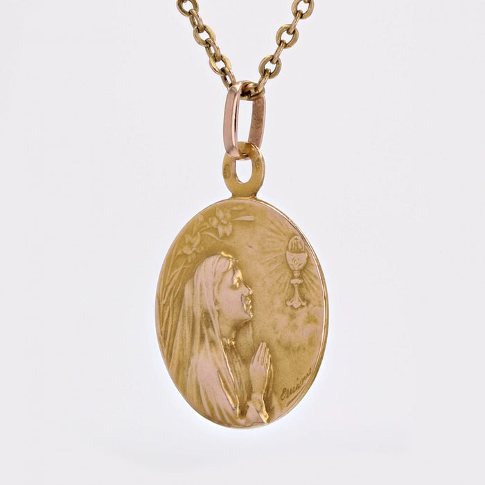 Pendentif Médaille ancienne Vierge en prière et calice 58 Facettes 22-419B