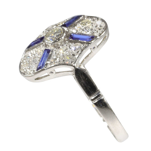Bague 59 bague de fiançailles diamant et saphir vintage des années 1930 58 Facettes 23271-0610