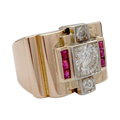 Bague 51 Bague Tank en or rose, platine, diamants et rubis. 58 Facettes 32052