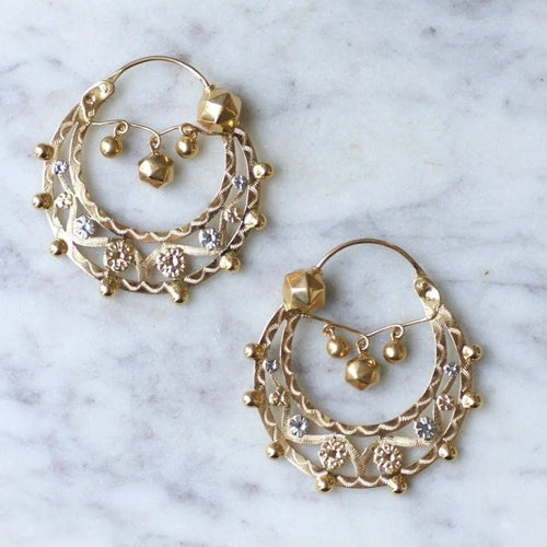 Boucles d'oreilles Grandes créoles savoyardes or blanc 58 Facettes