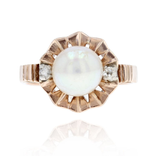 Bague 57 Bague ancienne couronne perle et diamants 58 Facettes 22-246