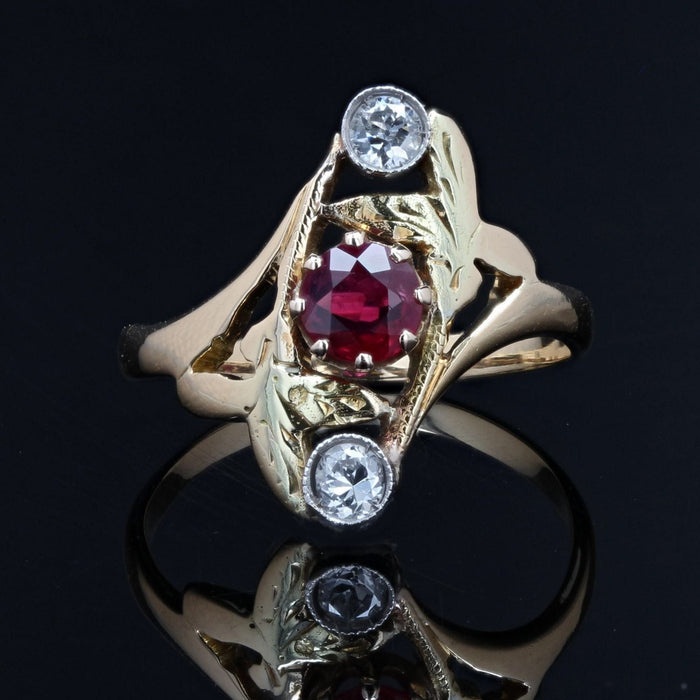 Bague 55 Bague ancienne rubis diamants Art nouveau 58 Facettes 22-478