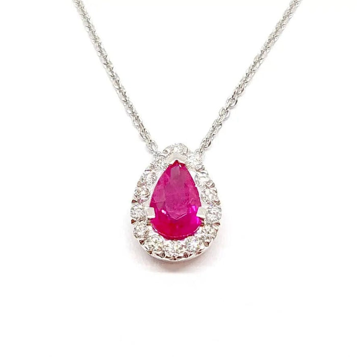 Collier Collier poire rubis diamants or blanc 18 carats 58 Facettes