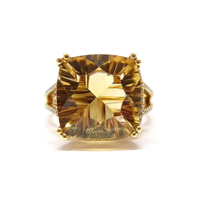 Bague Bague cocktail citrine diamants or jaune 58 Facettes