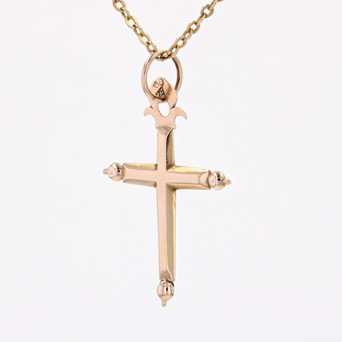 Pendentif Croix bâton ancienne or rose 58 Facettes 21-163