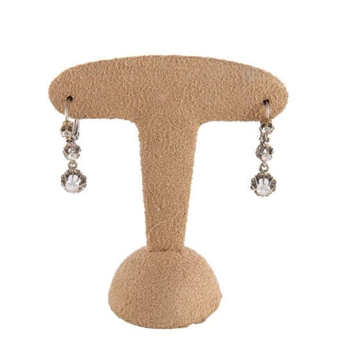 Boucles d'oreilles Dormeuses Art Déco de 3 pierres blanches sur or blanc 58 Facettes