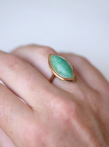 Bague marquise amazonite & or rose 58 Facettes