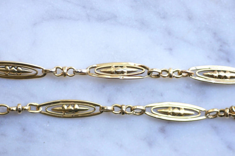 Collier Chaîne de montre ancienne maille filigrane en or jaune 58 Facettes