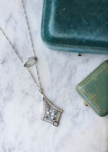 Collier Collier Art Déco Aigue-Marine et diamants 58 Facettes