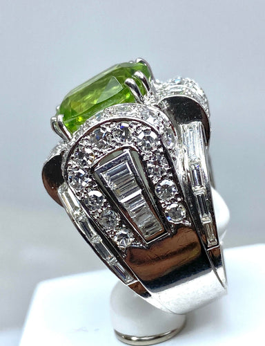 Bague Bague Art Déco Platine diamants et péridot 58 Facettes