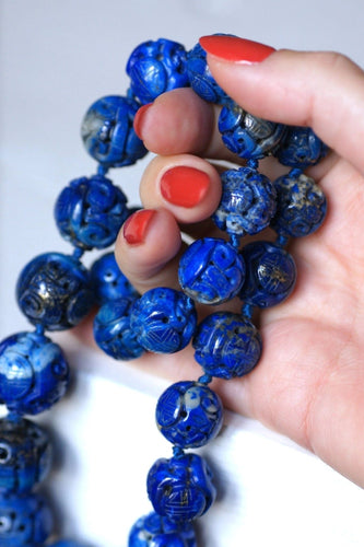 Collier Collier perles de lapis lazuli sculptées 58 Facettes