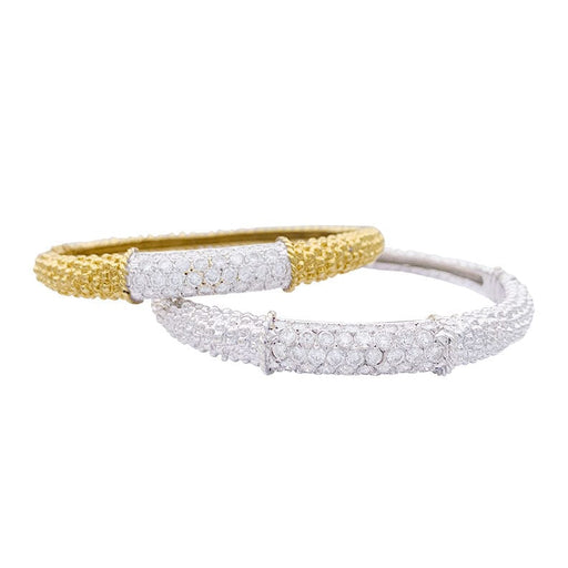 Bracelet Duo de joncs vintage or jaune et blanc, diamants. 58 Facettes 33078