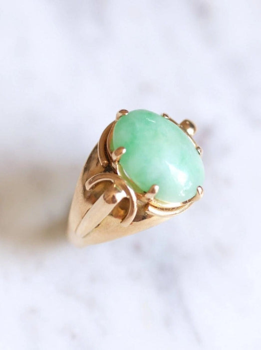 Bague Bague chevalière boule vintage en or rose et jade 58 Facettes