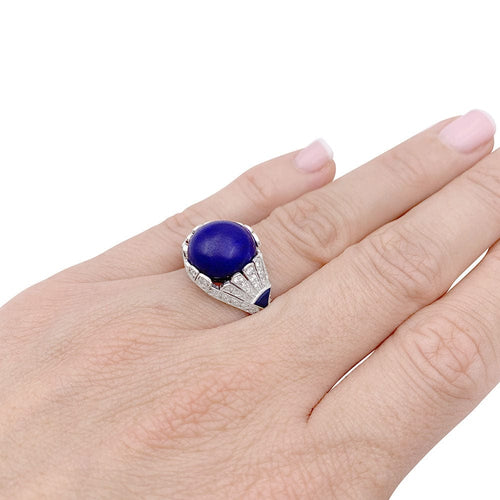 Bague 55 Bague ancienne, platine, lapis lazuli et diamants. 58 Facettes 33086