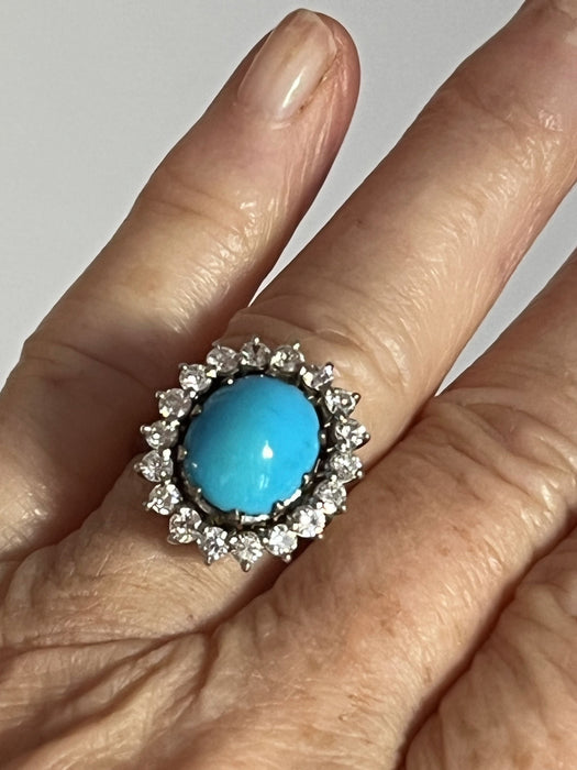 Bague 56 Bague Or blanc Turquoise Diamants 58 Facettes 5075