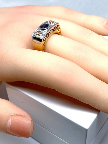 Bague 53 Bague Art Déco Saphir et Diamants 58 Facettes