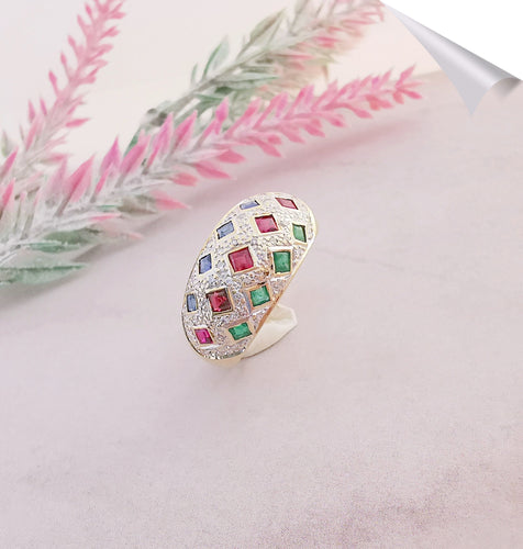 Bague 54.5 Bague Arlequin Emeraudes Rubis Saphirs Diamants 58 Facettes AA 1510