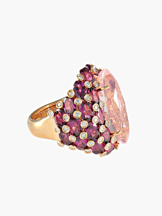 Bague 52 Bague Quartz rose Tourmalines Diamants 58 Facettes