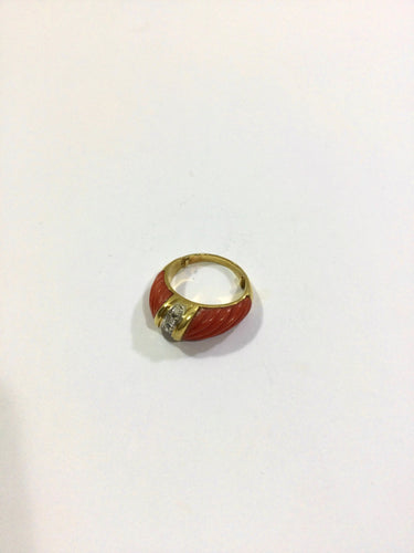 Bague Bague Or, Corail Et Diamants 58 Facettes