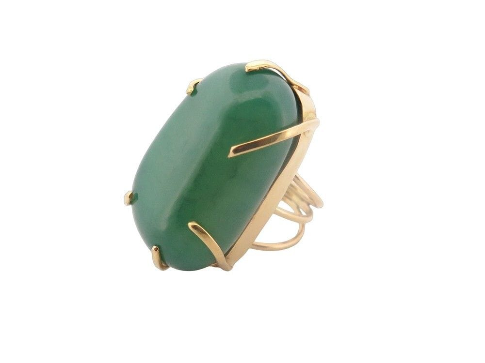 Bague Vintage Argent Massif Avec Cabochon D'agate Verte - Taille 52 (équivalent US 12)