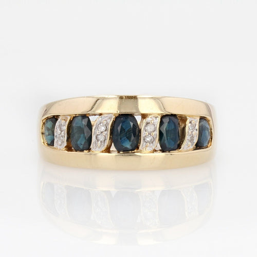 Bague 58 Bague bandeau or jaune saphirs diamants 58 Facettes 21-695