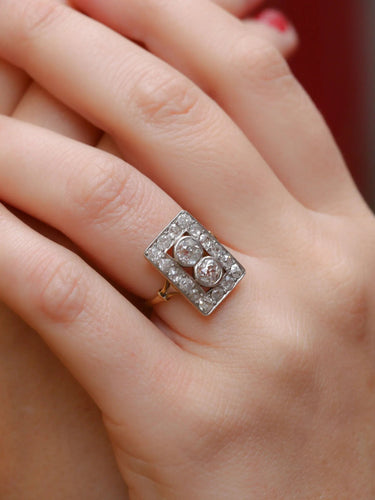 Bague Bague plaque Art-Déco Or jaune Platine Diamants 58 Facettes J148